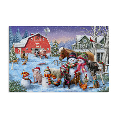 Snowman & Dogs Family Canvas Wall Art by Grateful Licensing