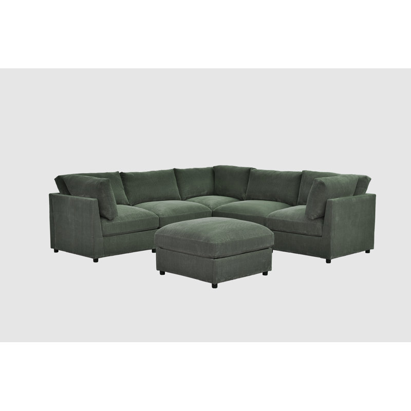 Ghamnti Corduroy Upholstered Modular Sectional, Dark Green Corduroy