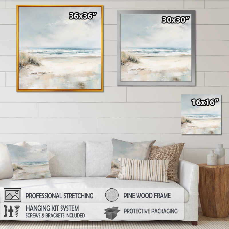 «Coastal Ocean Charm in Winter II», reproduction sur toile, Cadre flottant doré, H 36 po x l 36 po x P 1,5 po