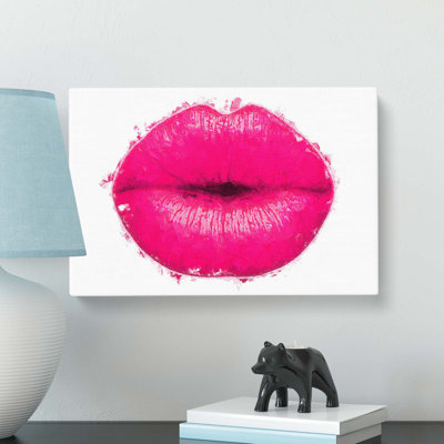 Hot Pink Lips In Abstract - Painting