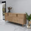 Console élégante avec de nombreuses tablettes, finition chêne, 70,9 x 32,3 x 17,7 pouces | Panneau de particules 100% mélaminé, pieds en bois, fixation murale | Idéal pour le salon, le couloir et l'entrée, design élégant et fonctionnel-2014684971