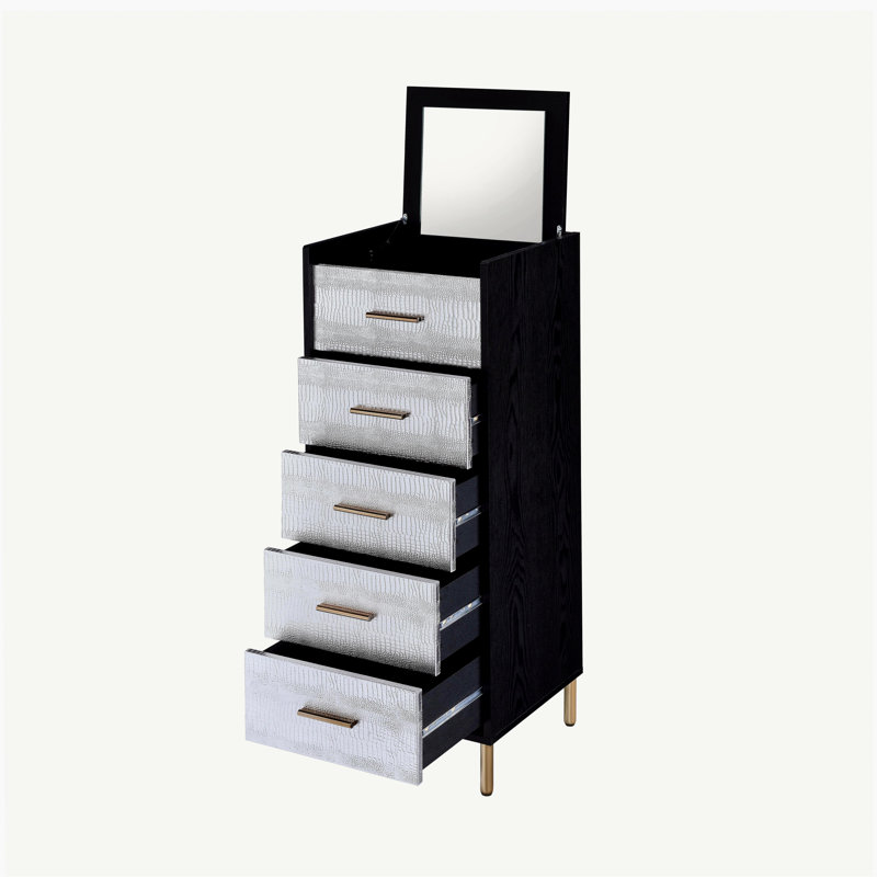 Armoire à bijoux Myles à finition noire, argentée et dorée