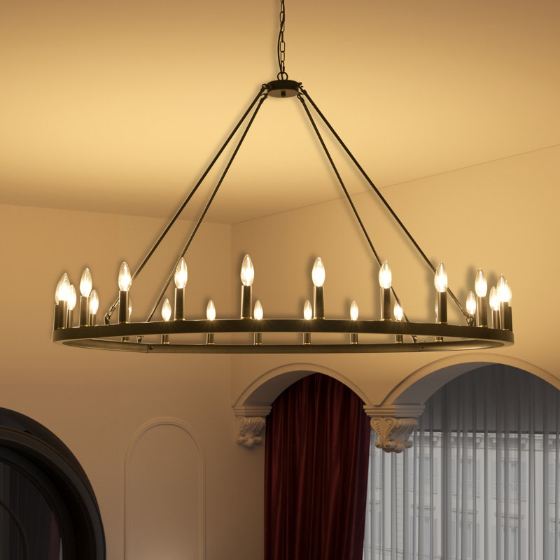 Shelbea 24 - Light Wagon Wheel Chandelier, Matte Black