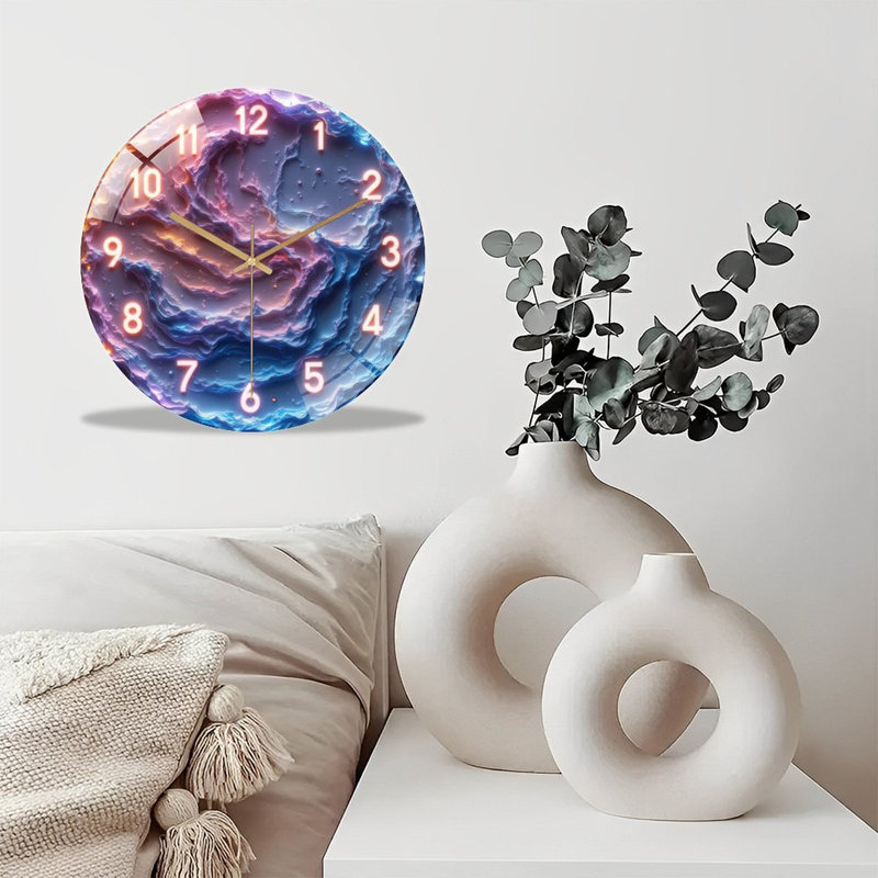 Horloge murale silencieuse en verre trempé de 30 cm, style « Galaxie », sans tic-tac, fonctionne avec des piles AA (non incluses), décoration artistique pour la maison