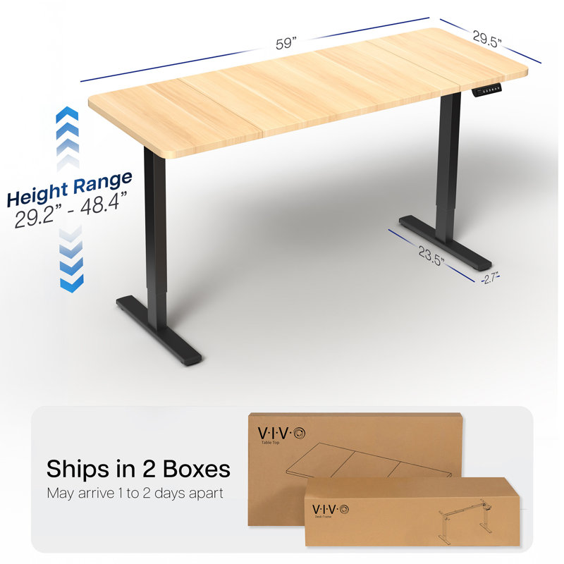 VIVO Electric 60” x 30” Stand Up Desk Workstation, Light Wood/Black