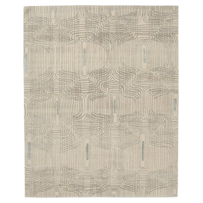 Retro Trace Abstract Area Rug in Gray/Silver/White