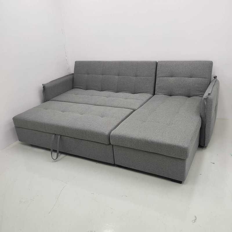 Canapé-lit 1 pièce en tissu gris moelleux