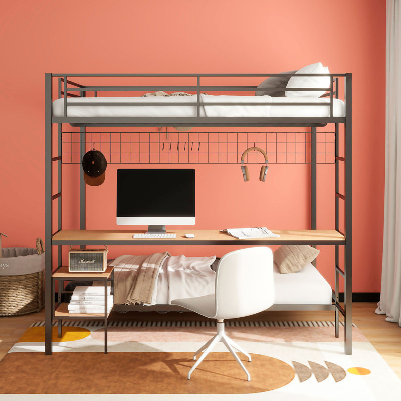 Lit superposé simple au dessus d'un lit simple Barham, Matte Black