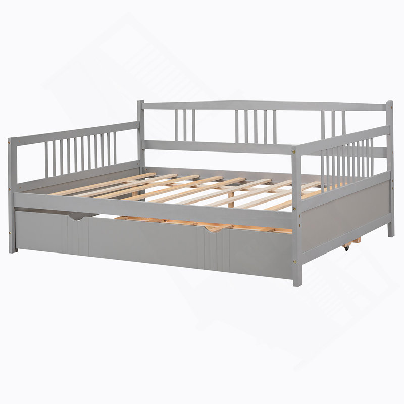 Lit de jour en bois avec lit gigogne simple, gris, Full / Double