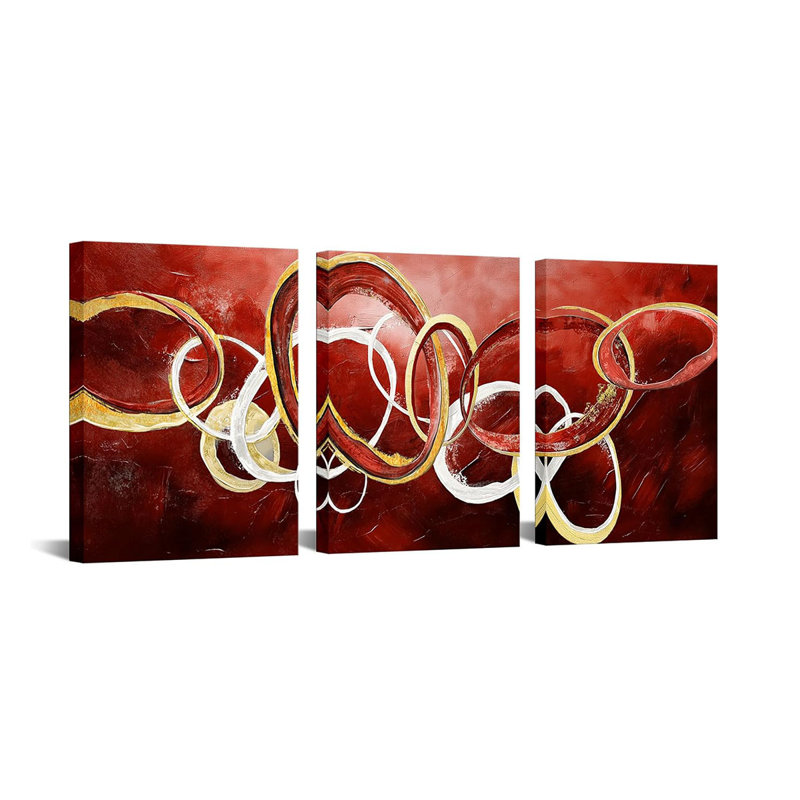 3 Piece Wrapped Canvas Wall Art, Red