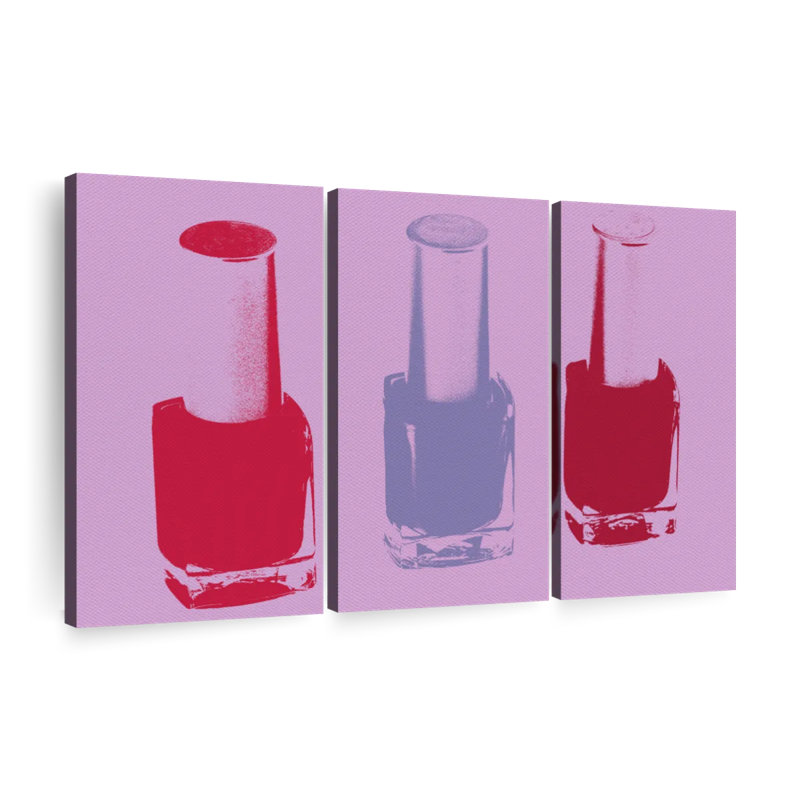 Trio de bouteilles de vernis à ongles, reproduction d'art sur toile, H 28 po x l 45 po x P 1,25 po