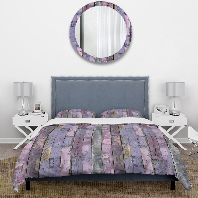 Ensemble de housse de couette en bois de grange récupéré lilas, Housse de couette pour grand lit + 2 taies décora