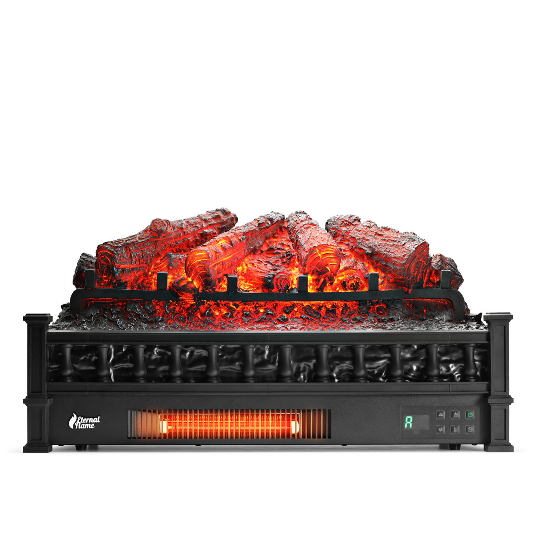 Caletti 26" Infrared Quartz Electric Fireplace Log Heater, Realistic Pinewood Logs, Adjustable Flame Colors, Thermostat, Timer, 1500W Canora Grey