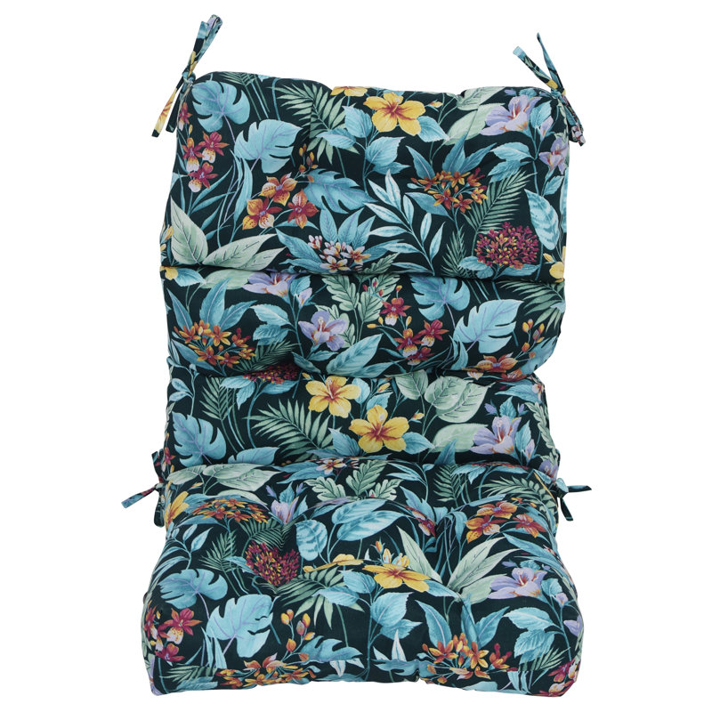 Outdoor Tufted Seat/Back Chair Cushion, Blue/Green/Carena Teal Floral, 20" W x 20" D