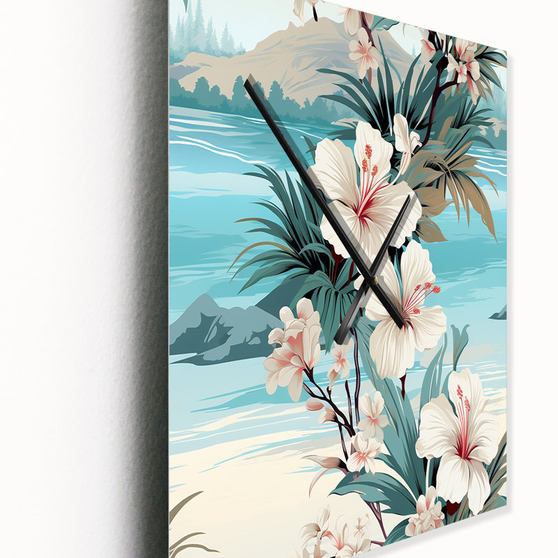 Horloge murale abstraite bord de mer à motif tropical I, H 40 po x l 10 po x P 1 po