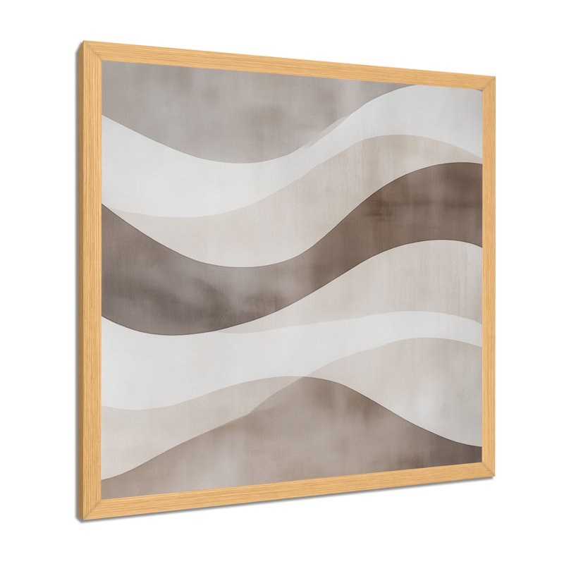 Tableau abstrait minimaliste beige-brun, géométrique et neutre - Art mural encadré, H 36 po x l 36 po, Cadre naturel