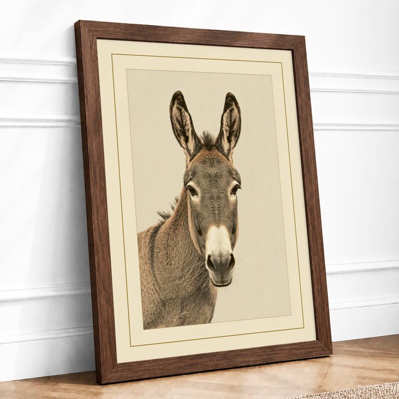 Attentive Donkey Realism - Framed Print, A3 - 42.0 x 29.7 cm, Walnut