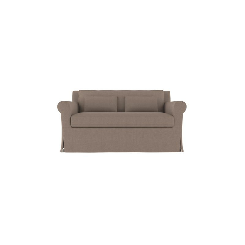 Ludlow Rolled-Arm Skirted Loveseat, Box Weave Linen Pumice, 34" H x 60" W x 38" D, Weathered
