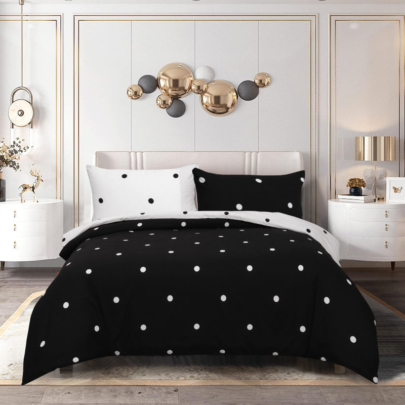 Microfiber Printed Duvet Cover - Soft, Lightweight, Fade-Resistant Bedding with Matching Pillowcases, Black/White