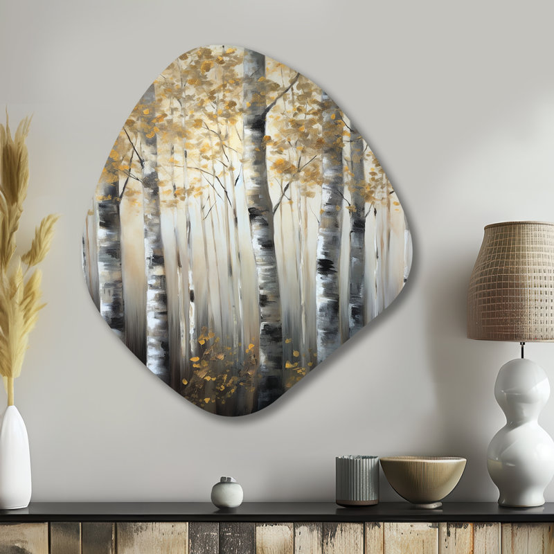 «Birch Tree Forest Wonderland V», art mural asymétrique en forme de nébuleuse, H 35 po x l 31 po