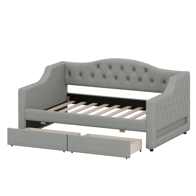Elegant Daybed Frame with Padded Design, Ambient LED Lighting and Convenient Drawers