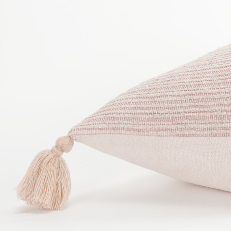 Blush Woven Cotton Throw Pillow with Tassels, 20" x 20"