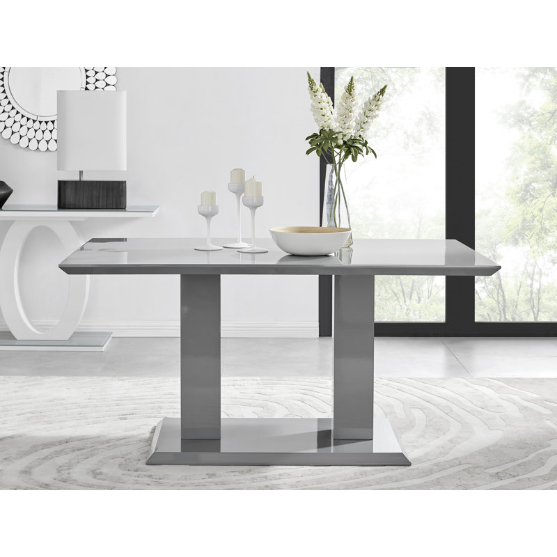 Edzard Modern Double Pedestal High Gloss Dining Table Set with 6 Luxury Velvet Dining Chairs
