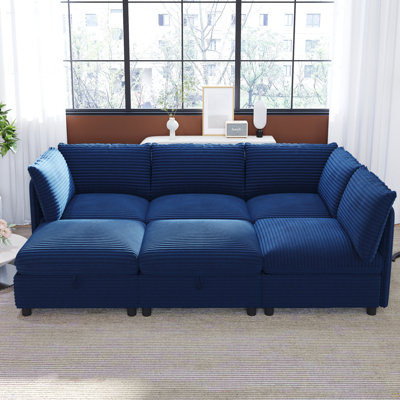 Modular Sectional Sofa, Convertible Sofa Seat With Storage, Sleeper Sectional Sofa Set, Fabric Flexible Modular Combinations for Living Room(6seats)