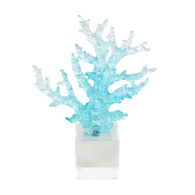 Cole And Grey Glass Ombre Coral Decorative Sculpture With Clear Square Base