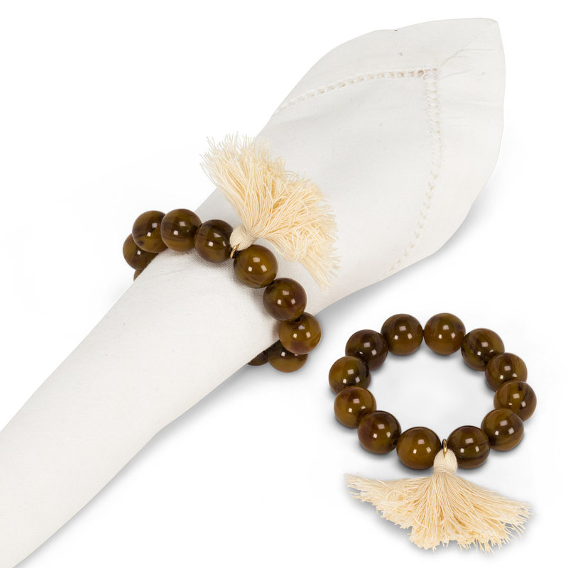 Ensemble de 12 rondelles de perles brunes avec pampilles ivoire