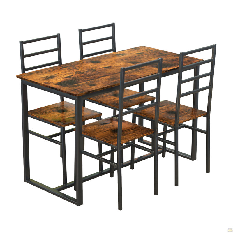 Ensemble de 5 pièces de mobilier de salle à manger moderne en métal et en bois pour 4 personnes, chaises de table de salle à manger