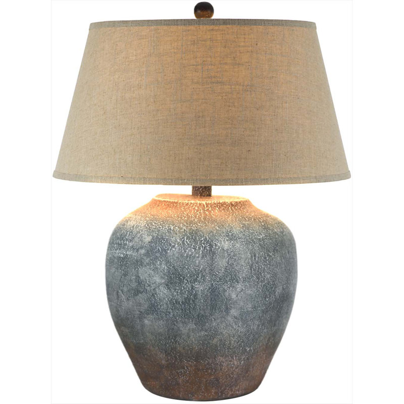 Houa Hand-Finished Cast Stone Table Lamp with 3-Way Switch, 27.5, Gray/Brown, Beige