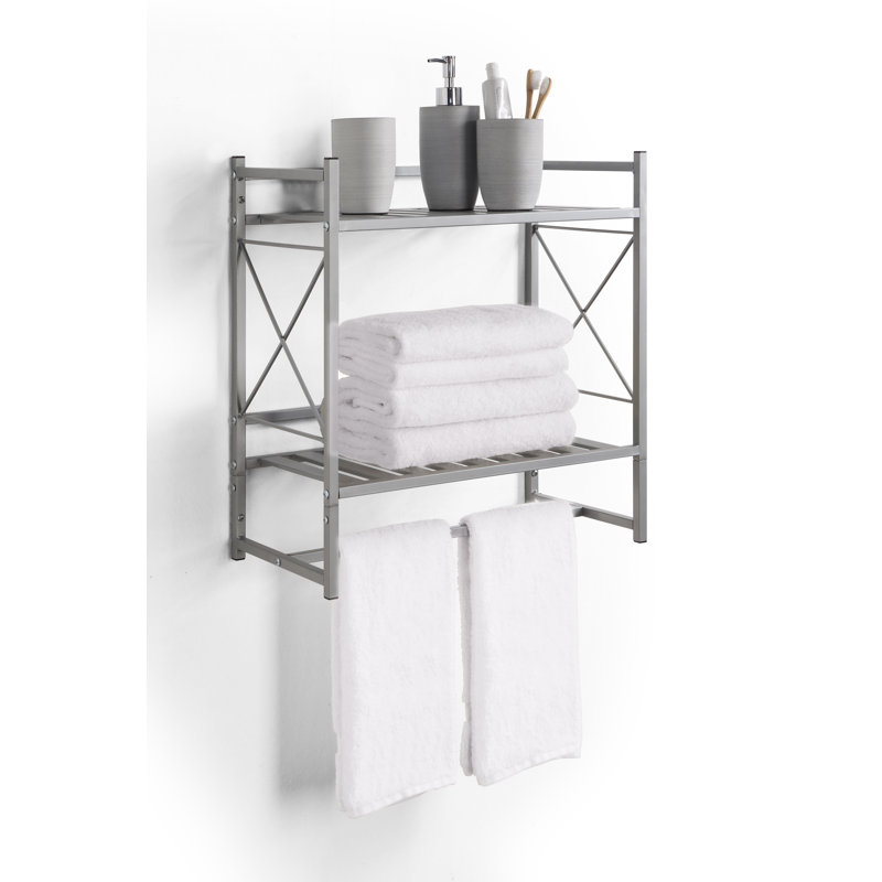 Silver Wall-Mounted 2-Tier Bathroom Shelf with Towel Bar