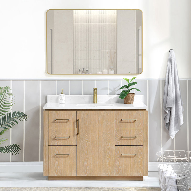 Cloverfield 48 " W Freestanding Standard Free Standing 1 Single Vanity Bathroom Vanity With Cultured Marble Top, Gold