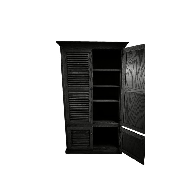 Garde-manger traditionnel en bois massif de chêne avec portes à volets, Noir