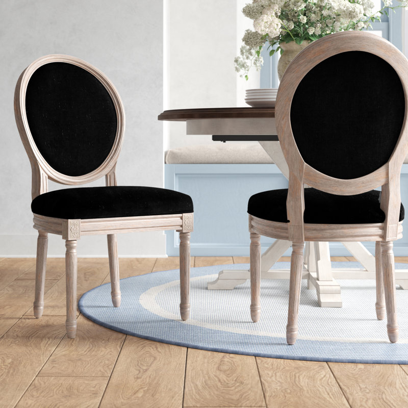 19.5'' H Velvet Upholstered Side Chair, Black Velvet, Rustic Gray