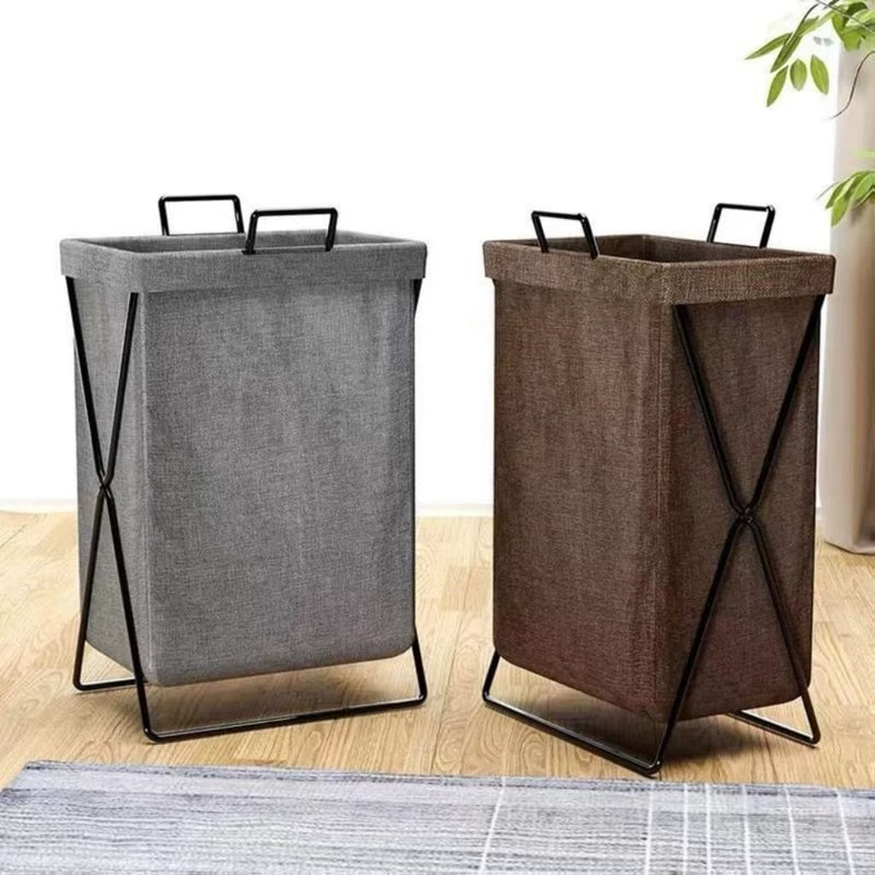 Grey + Brown,2Pcs,Foldable Laundry Hamper Basket With Handles, Collapsible Clothes Storage Organizer For Bathroom, Bedroom, And Home Use