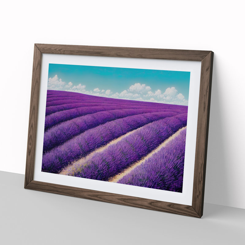 XH1022-2976X Effervescent Lavender Flower Field - Single Picture Frame Painting, 34cm H x 46cm W x 2cm D, Walnut 