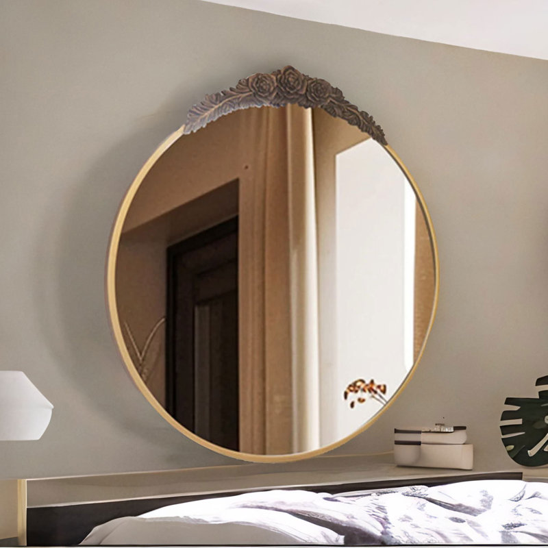 80CM Round Embossed Retro Wall Mirror For Bedroom Living Room