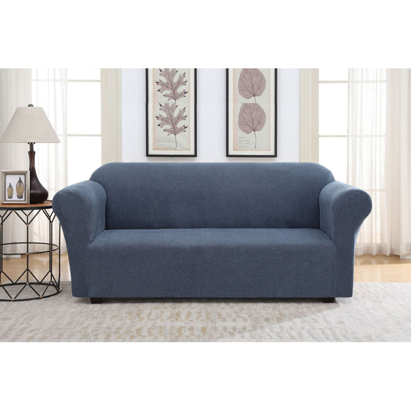 Polyester Box Cushion Sofa Slipcover, Blue