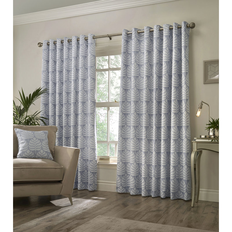 Horto Floral Eyelet Curtains, Blue, 168 W x 229 D cm