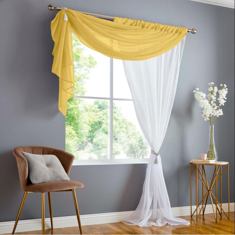 Jawwad Sheer Curtain Single Panel, Ochre, 144.78 W x 228.6 D cm