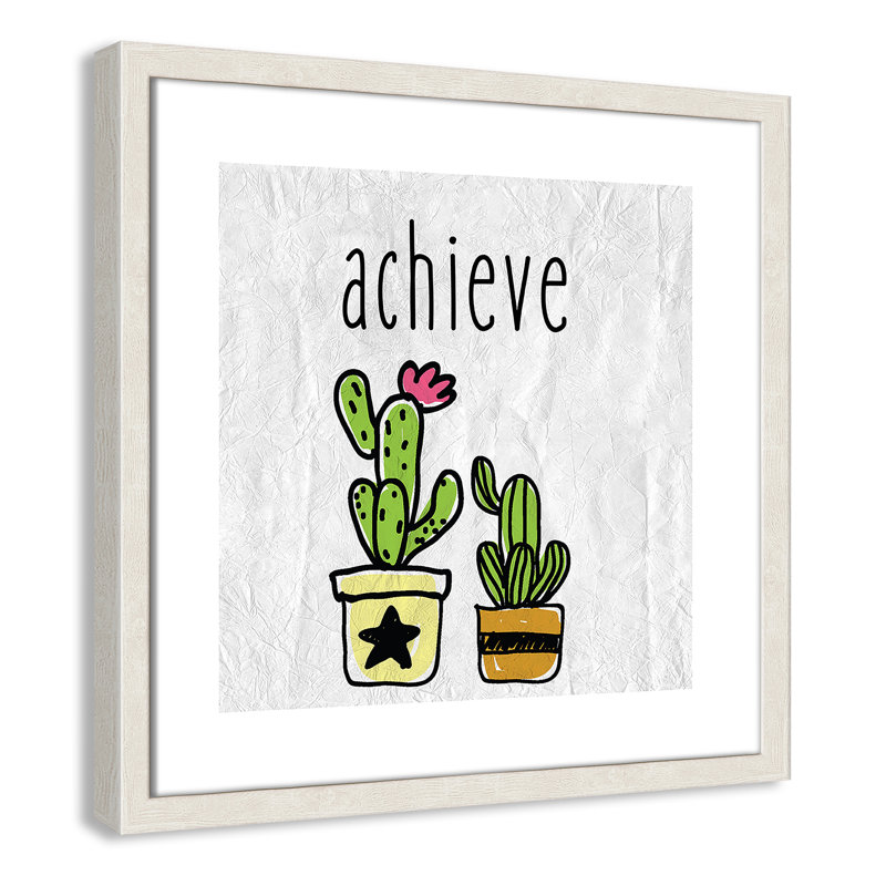 Impression sur papier Cacti C, Encadré de boîte à grain de bois blanc, H 16 po x l 16 po x P 1,18 po