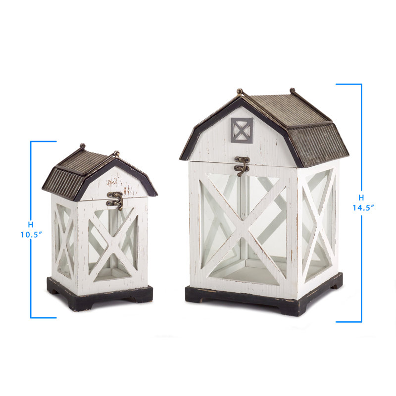 Barn 2 Piece Wood Tabletop Lantern Set