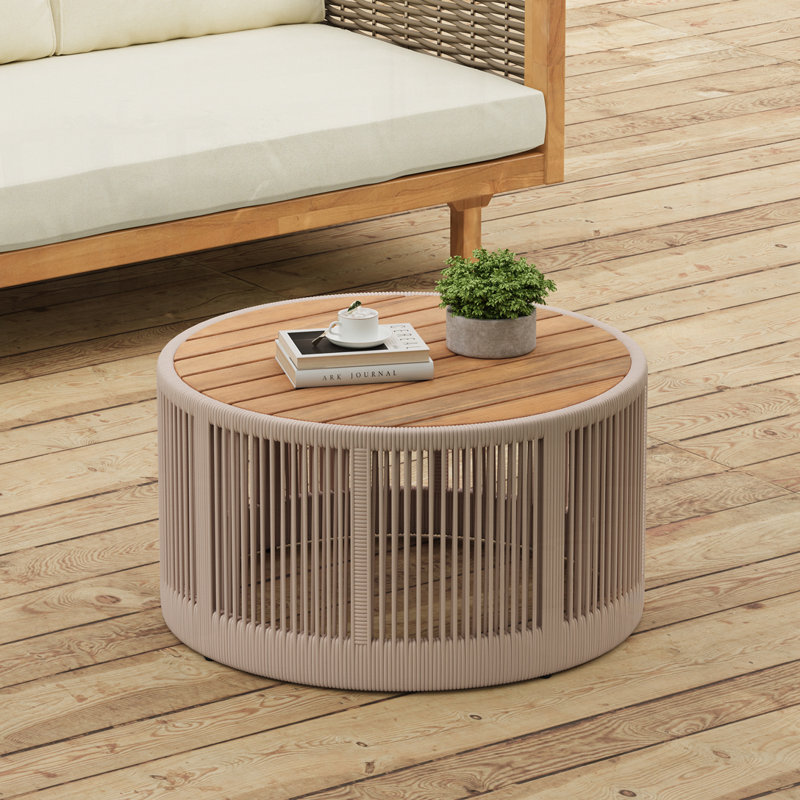 Table basse d'extérieur en corde et bois d'acacia, Beige