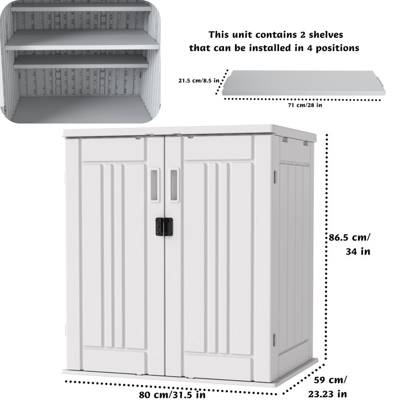 EHHLY Heavy Duty Small Storage Cabinet Outdoor Weatherproof, 14 Cuft Garage Storage Cabinet with 2 Adjustable Shelves, Lockable Kitchen Pantry Closer Organizer, 31Wx23Lx34H, Polar White