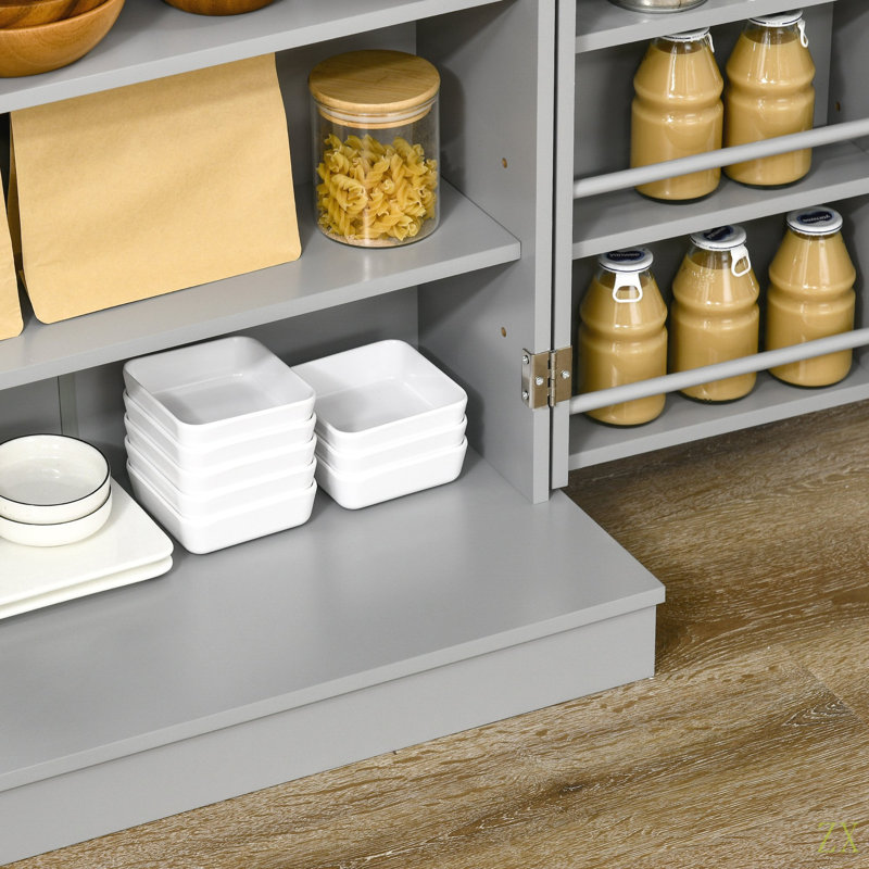 Armoire de rangement pour garde-manger de 41 po, armoire de cuisine autoportante avec 12 tablettes de porte, portes doubles, étagère à 5 niveaux et tablettes réglables