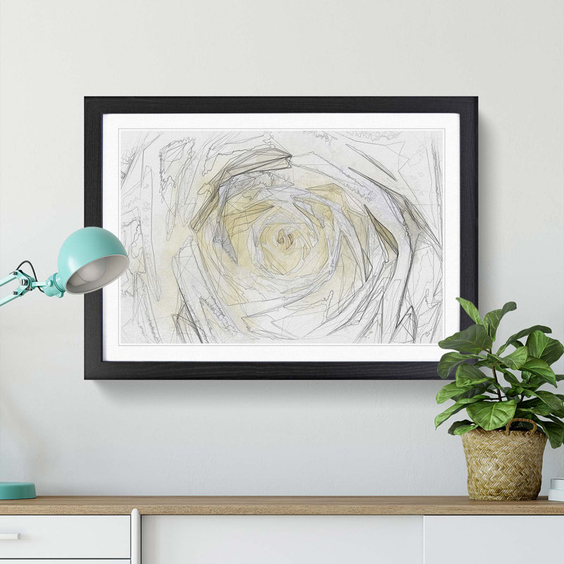 Crisp White Rose in Abstract - Picture Frame Graphic Art Print, Black Framed, 27cm H x 36cm W x 2cm D