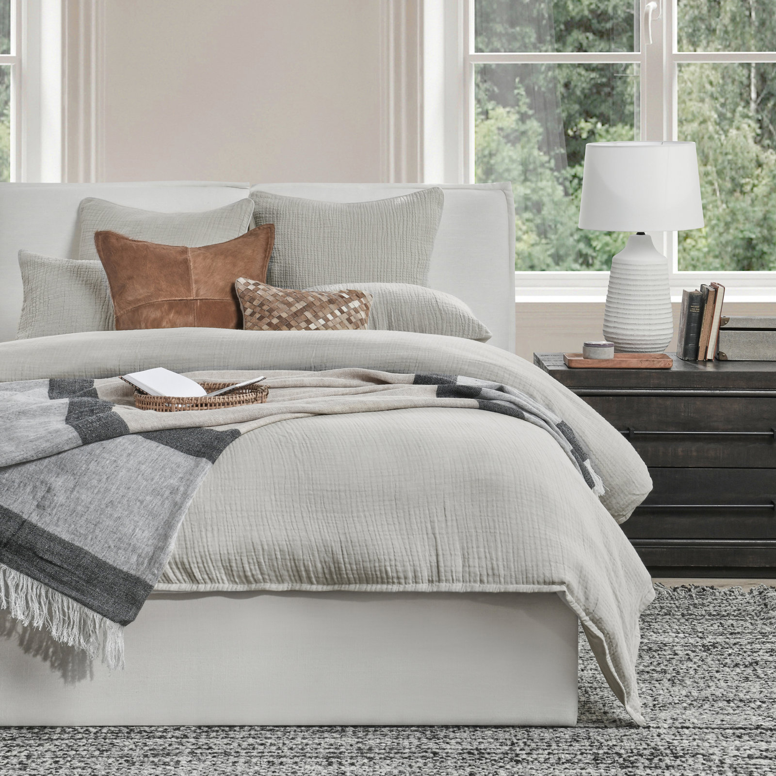Daila Cotton Blend Duvet Cover, King Duvet, Gray
