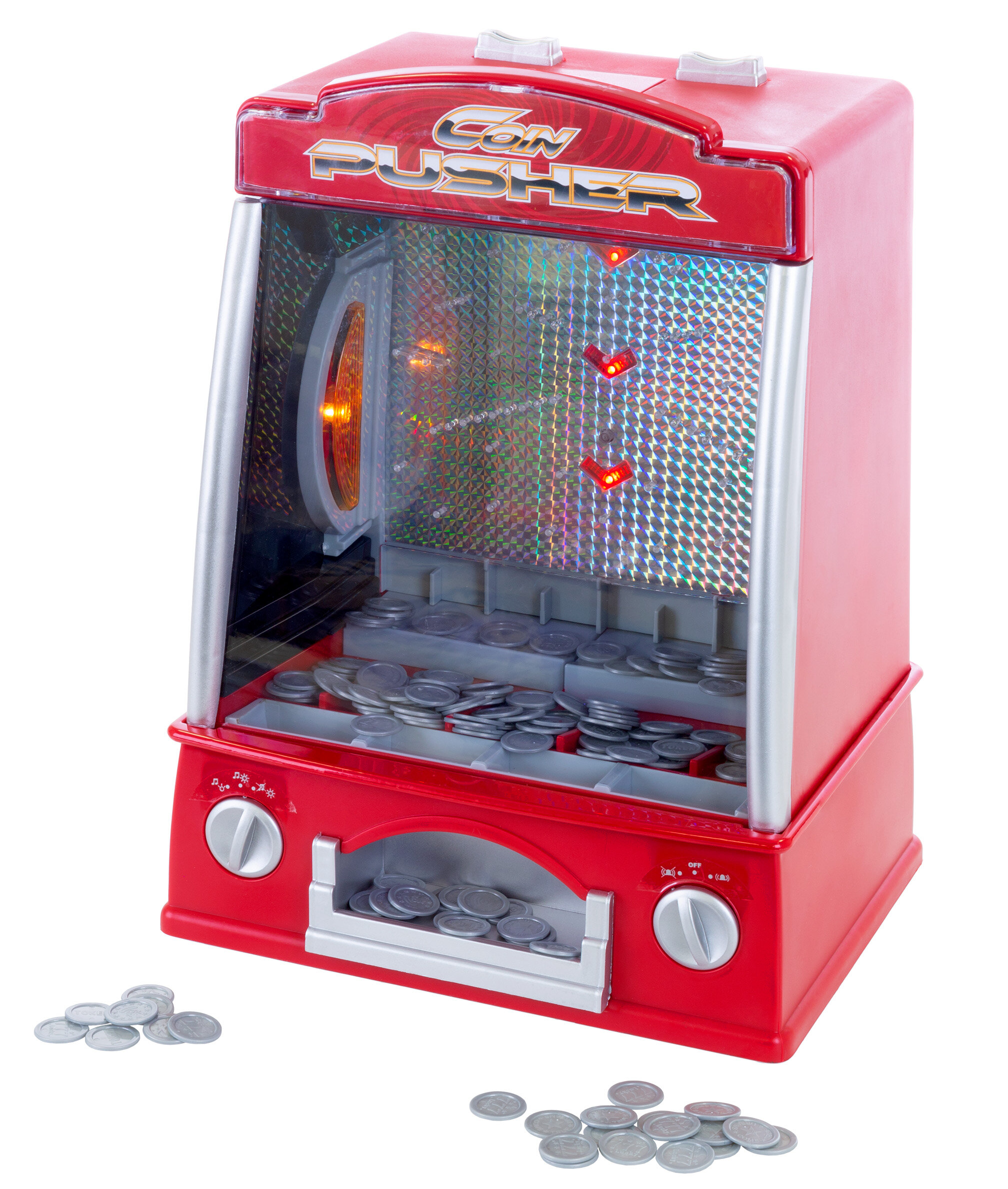 Toydaloo Mini Coin Pusher Home Arcade Game with Lights and Sounds, Includes  150 Play Coins